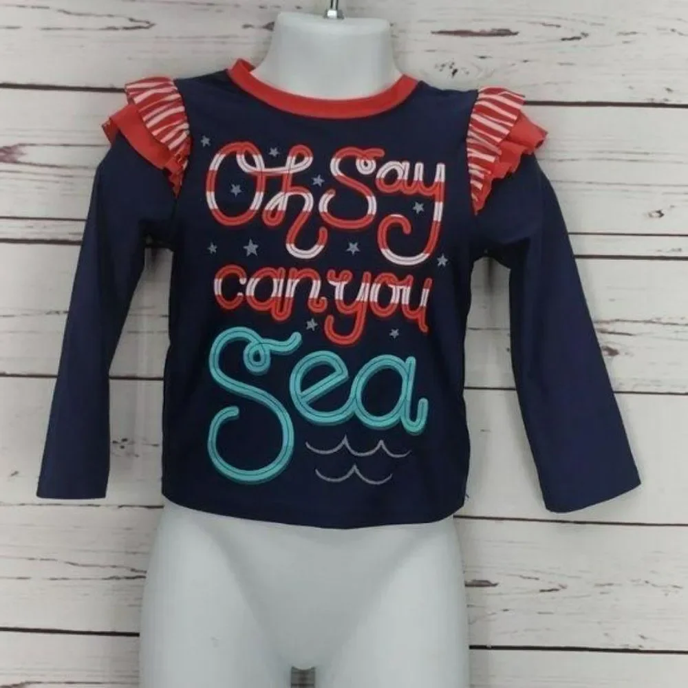 Cat and Jack Nautical Oh Say Can See Long Sleeve Swim Shirt 5T‎